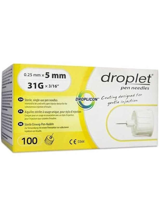 Droplet Insulin Pen Needles Size 5, 100 Count